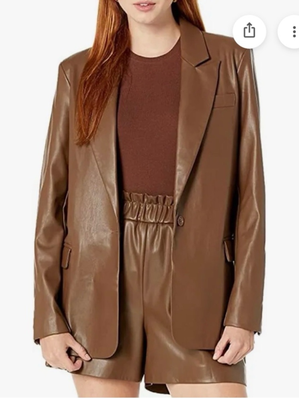 The Drop Brown Faux Leather Blazer Jacket